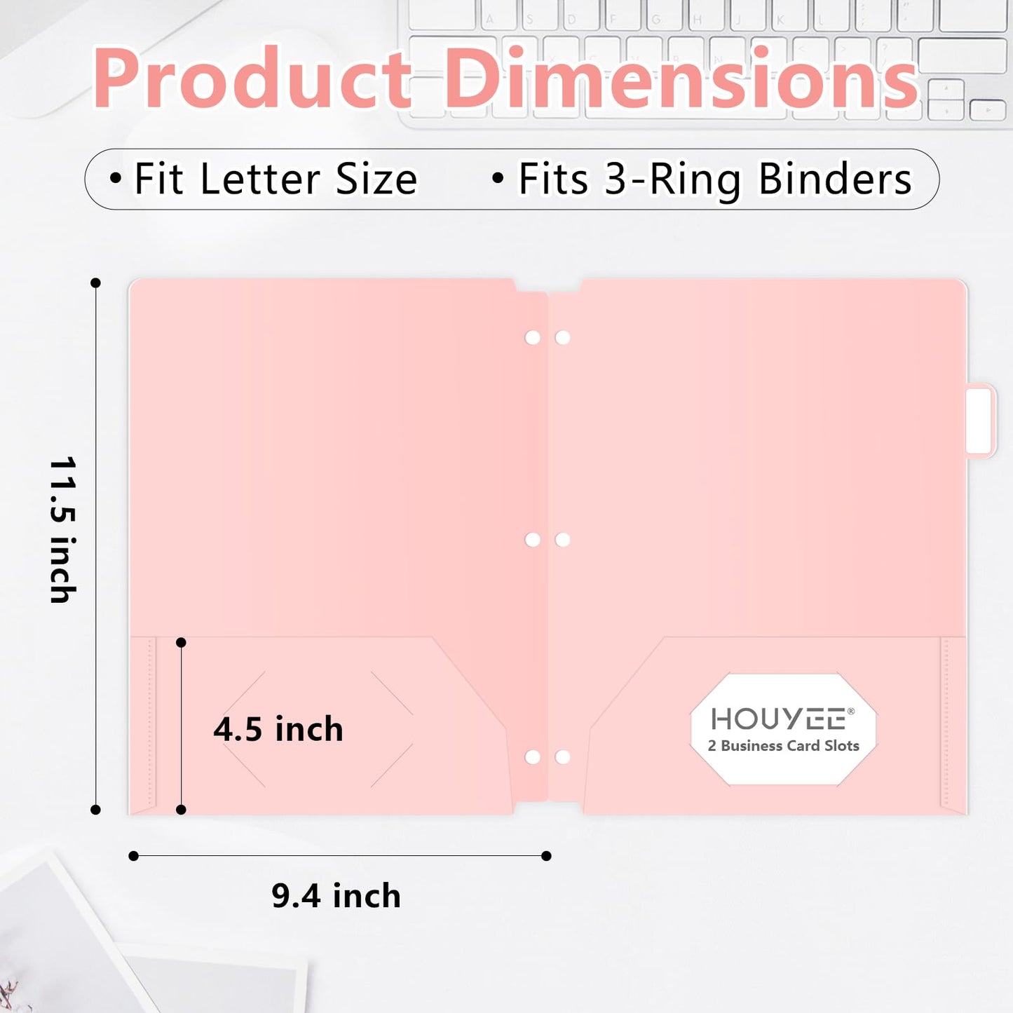 HOUYEE 12 Pack Plastic Folders with Pockets 3 Hole Punched, 2 Pockets File Folders for 3 Ring Binder, with 2 Business Card Slot, 1/6 Cut Tabs & Labels, for Letter Size, School Office Home Bussiness
