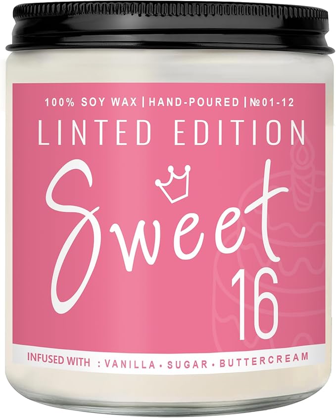 16th Birthday Gifts for Women, Perfect Birthday Present, Funny Presents for Mom, Friends, Wife, Sister, 7oz Vanilla Cream-Scented Candle