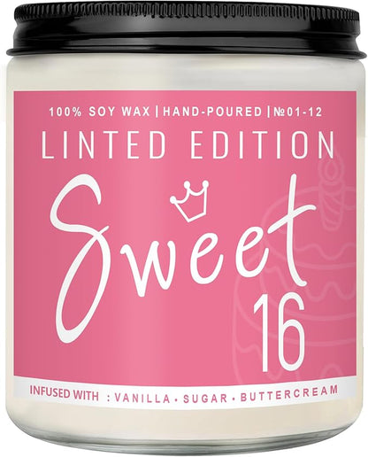 16th Birthday Gifts for Women, Perfect Birthday Present, Funny Presents for Mom, Friends, Wife, Sister, 7oz Vanilla Cream-Scented Candle