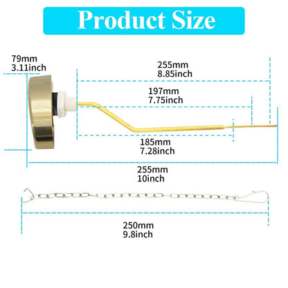 Lychee Light Toilet Cistern Side Flush Lever, Compatible with TOTO WC Flush Handle, Pure Copper Rod Body, Equipped with Hook-Style Chain for Toilet Flush Rod Replacement Part, 1 Piece (PVD Gold)