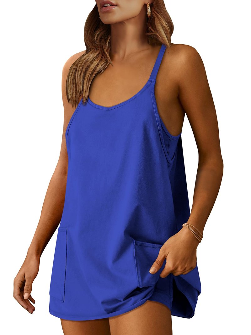 ANRABESS Women Athletic Dress Summer Tennis Workout Active Sports Mini Romper Dress Built in Shorts Travel Vacation Clothes Royal Blue XX-Large