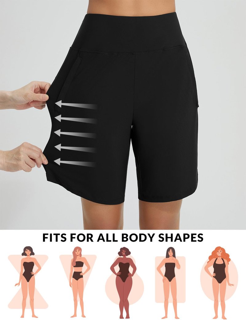 baleaf Long Board Shorts for Women Swimming High Waisted Swim Shorts Tummy Control Quick Dry Bathing Suit Shorts UPF 50+ with Liner Black L
