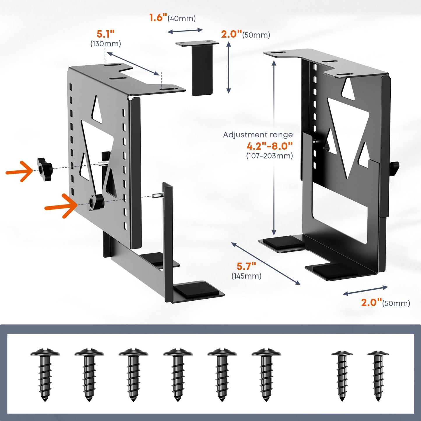 PUTORSEN Under Desk Mini PC Mount NAS Mount Bracket Holder, Height and Width Adjustable CPU Holder for Mac mini Desktop Computer, Mini PC, Small Form Factor Desktop Tower