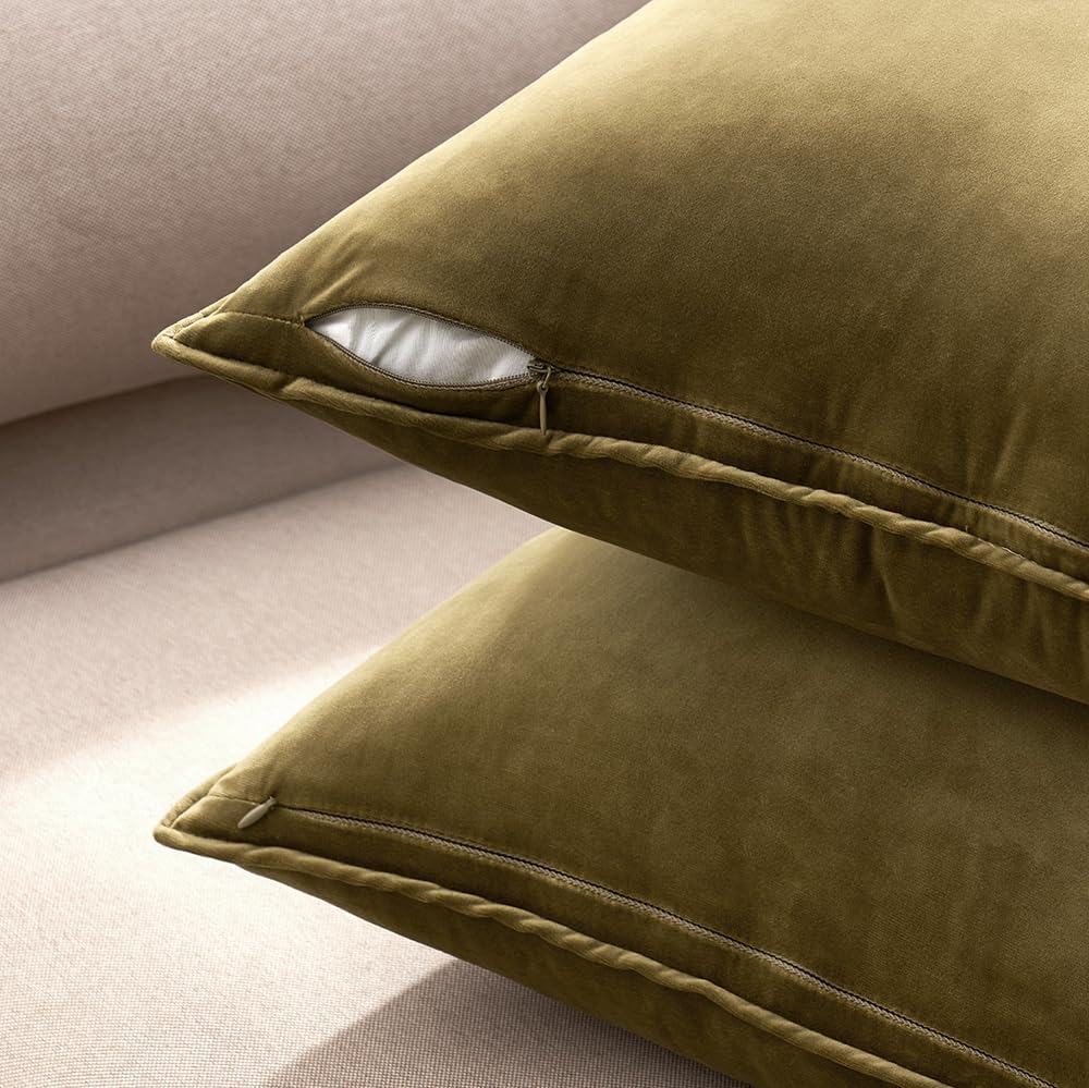 MIULEE Olive Green Velvet Throw Pillow Covers 22x22 Soft Decorative Solid Square Cushion Cases Pack of 2 Modern Luxury Home Decor for Couch, Sofa, Bedroom