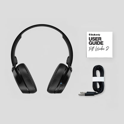Skullcandy Riff Wireless 2 On-Ear Bluetooth Headphones, Up to 34 Hrs Battery, Foldable Lightweight Design, Convenient for Travel with Included 3.5mm AUX Cable, Microphone for iPhone Android - Black