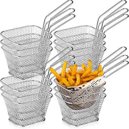 36 Pcs Mini Square Fry Basket with Handle Chrome French Fry Holder Chip Food Presentation Baskets Net Potato Cooking Tool for Food Table Serving Oil Residue Filtration
