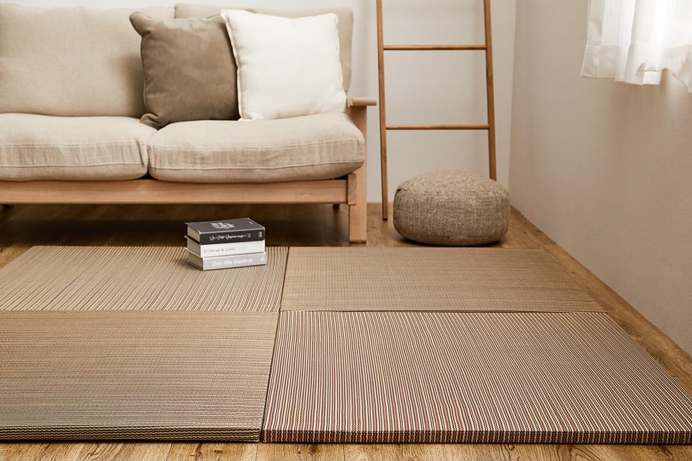 パレットライフ PaletteLife Rimless Lightweight Portable Tatami Mats, Set of 6, Brown, 32.3 x 32.3 x 1.0 inches (82 x 82 x 2.5 cm), Modular Tatami Mattress