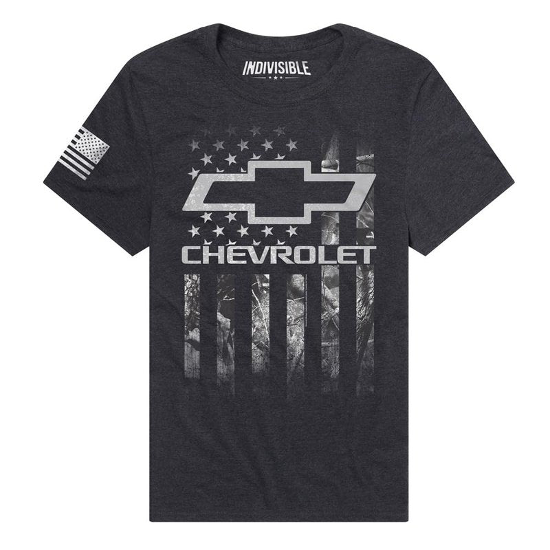 Indivisible Official Chevrolet Camo Flag Men's Classic Ring-Spun T-Shirt, Black Ink Heather, Large