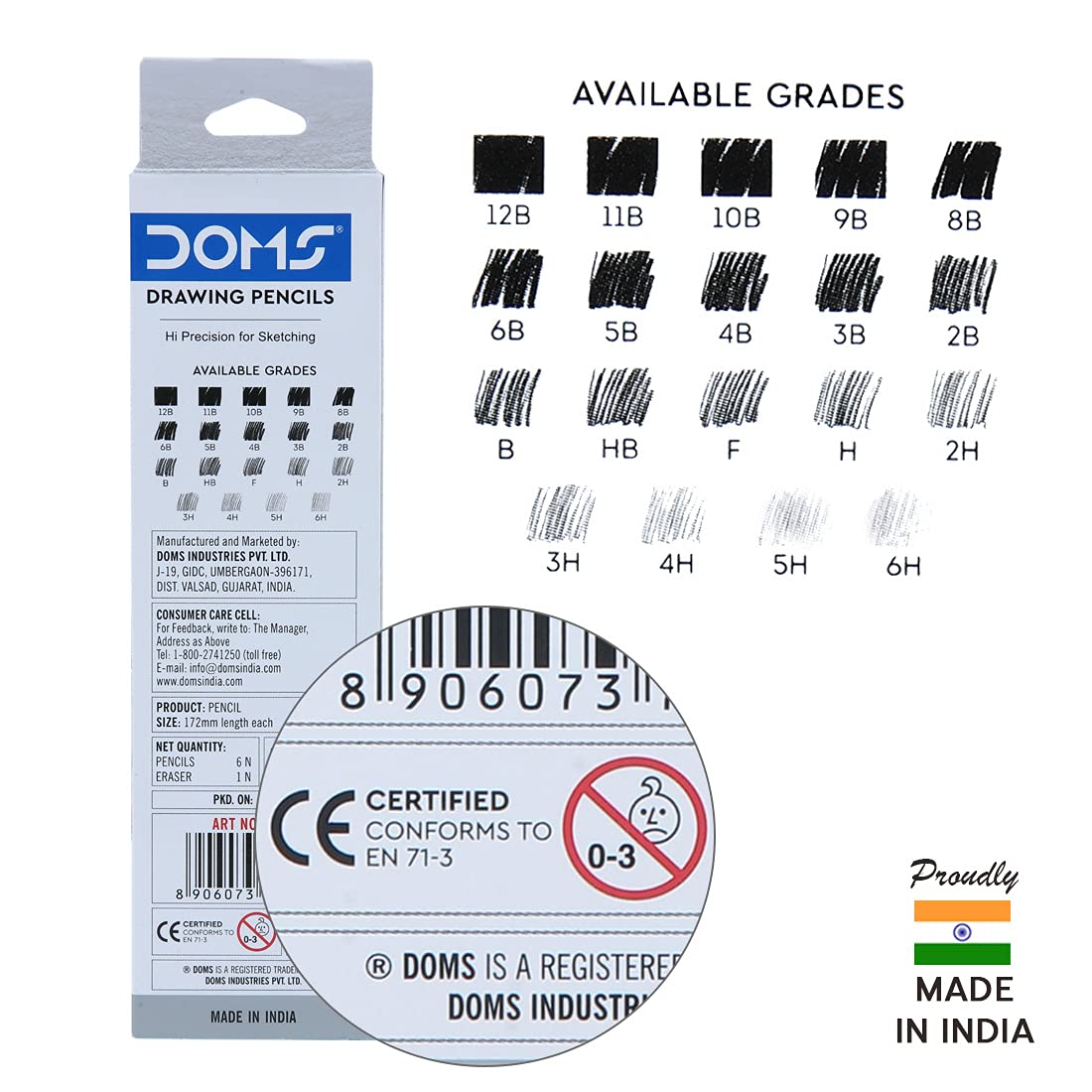DOMS Drawing & Sketching Graphite Pencil Set (Pack of 6 x 5 Set)