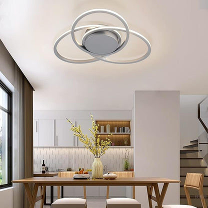 MADEM Modern Flush Mount Ceiling Light - 23.6'' Dimmable LED Chandelier for Bedroom, Living Room, Dining Room,3040LM 38W, Silver
