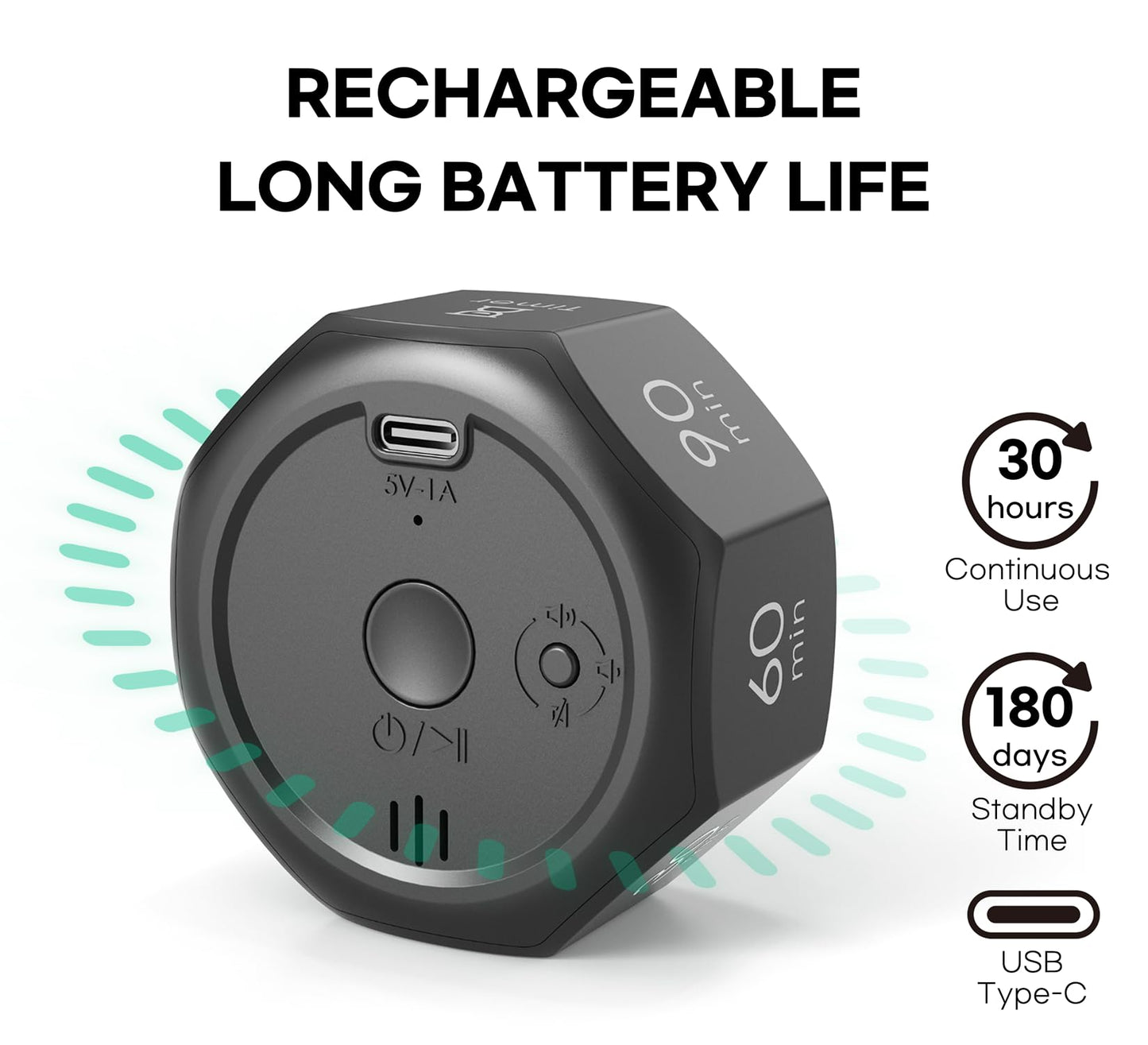 CREAVIVA Flip Cube Pomodoro Timer - Rechargeable Visual Countdown & Count Up Stopwatch, 7 Preset Intervals, 3 Alarm Modes, Productivity Tool for ADHD, Kids, Study, Work & Kitchen (Gray)