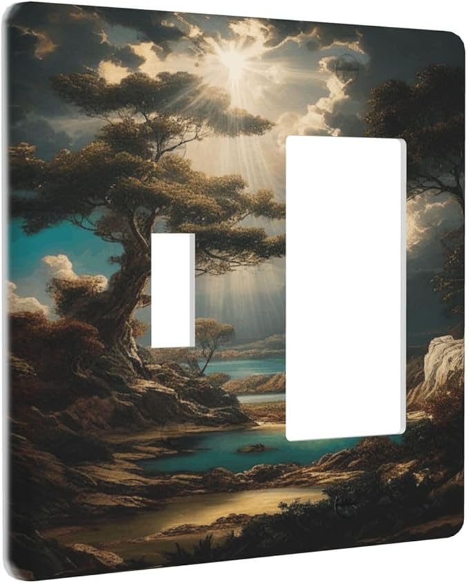 Decorative Art Light Switch Covers Sunburst Over the Wilderness 2 Gang Single Toggle Rocker Combination Electrical Faceplate Switchplate Wall Plate for Home Decor