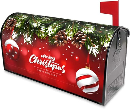 Christmas Mailbox Covers Ball Fir Branch Red Magnetic Letter Post Box Cover Standard Size 25.5 x 21 Inch Garden Yard Home New Year Holiday Decorative