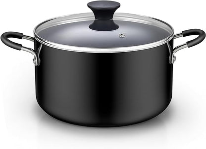 Cook N Home Professional 6 Quart Nonstick Stock Pot with Lid, Riveted Handles, Soup Pot for Holiday Feasts, Stockpot with Even Heating, Induction Cookware, Oven & Dishwasher Safe, Black