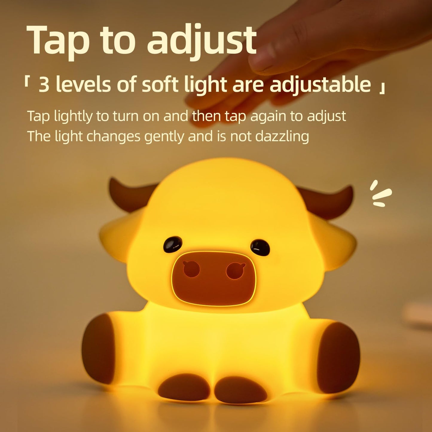 Znpum Highland Cow Night Light, Huggwaii Squishy Silicone Lamp for Kids - Dimmable Touch Sensor Cute Animal Lamp, Soft Glow Night Light for Nursery, Bedroom, Christmas Gifts for Boys, Girls, Women