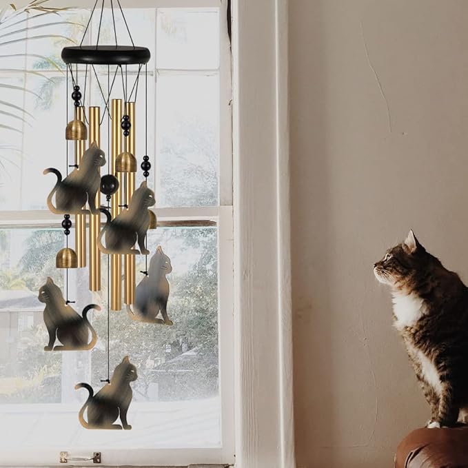 Bronze Cats Wind Chimes Decor, Portable Mobile Wind Catcher, Sympathy Wind Bells, Memorial Gifts for Mom, Housewarming, Blessing Windchime(Outside/Indoor/Home/Room/Porch/Tree/Yard/Garden Decorate)