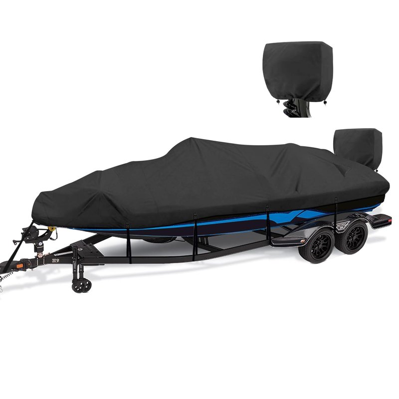 YimSting 1200D Waterproof Boat Cover - Fits 20' to 22' ft Bass, V-Hull, Tri-Hull, Fish & Ski, Runabout Bowrider Boats - Heavy Duty Canvas Black