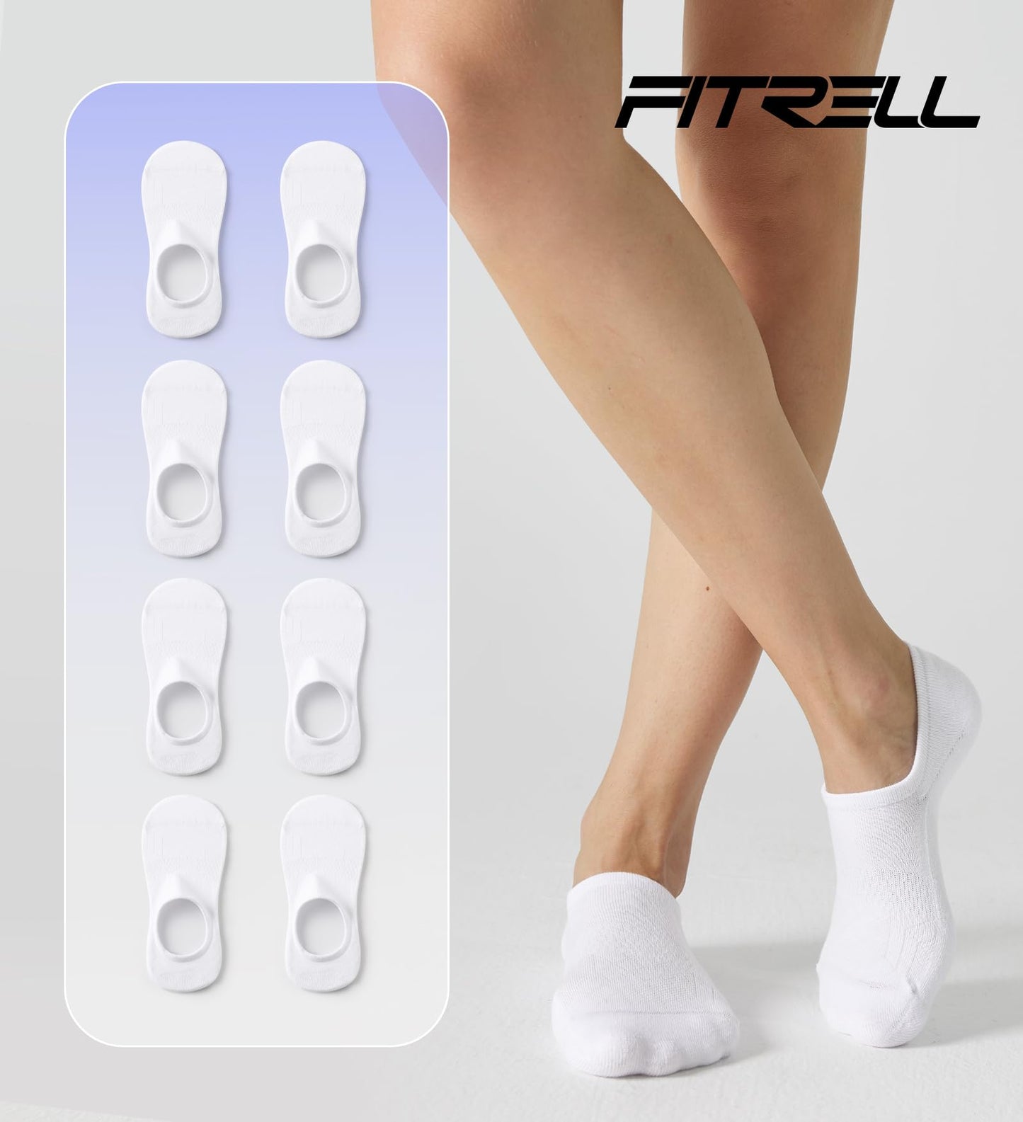 FITRELL No Show Socks Womens and Men - Athletic Cushioned Low Cut Ankle Socks Invisible Non-slip Liner, 8 Pairs White, Medium