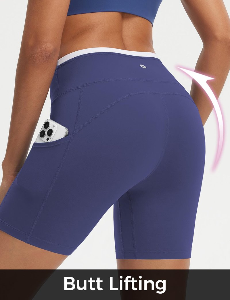 baleaf Biker Shorts for Women High Waist Tummy Control with Pockets Yoga Workout Gym Bike Shorts No Front Seam