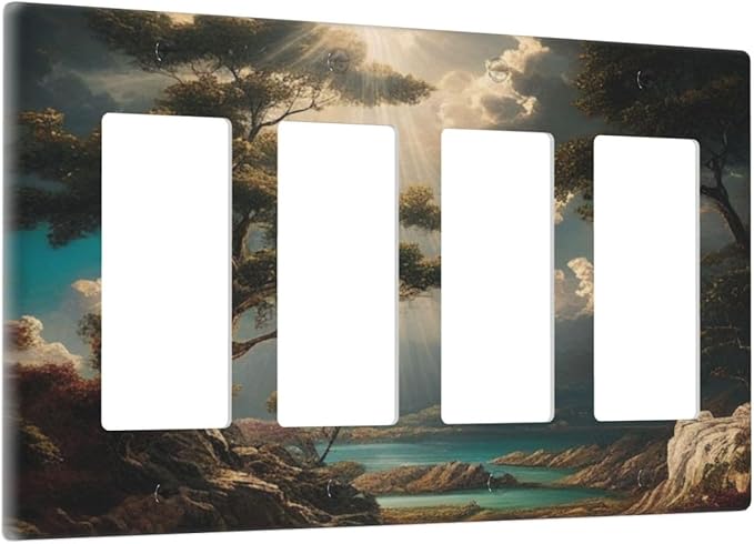 Decorative Art Light Switch Covers Sunburst Over the Wilderness 4 Gang Rocker Decora Outlet Covers Electrical Faceplate GFCI Wall Plate for Home Decor