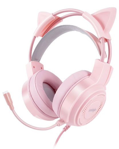 UNIOJO Upgraded Pink Gaming Headset for PS4, PS5, Xbox One, PC, Switch, Laptop, Mobile – Cat Ears, Noise-Canceling Mic, 7.1 Surround Sound, LED Light, Soft Memory Earmuffs for Ultimate Comfort