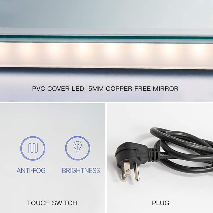 OKISS Led Lighted Bathroom Mirror, Large Round 32 inch Wall Mount Vanity Mirror, Frameless Backlit Mirror, Smart Lighted Mirror with Touch Dimmer Switch, Anti-Fog, 3 Color Tones