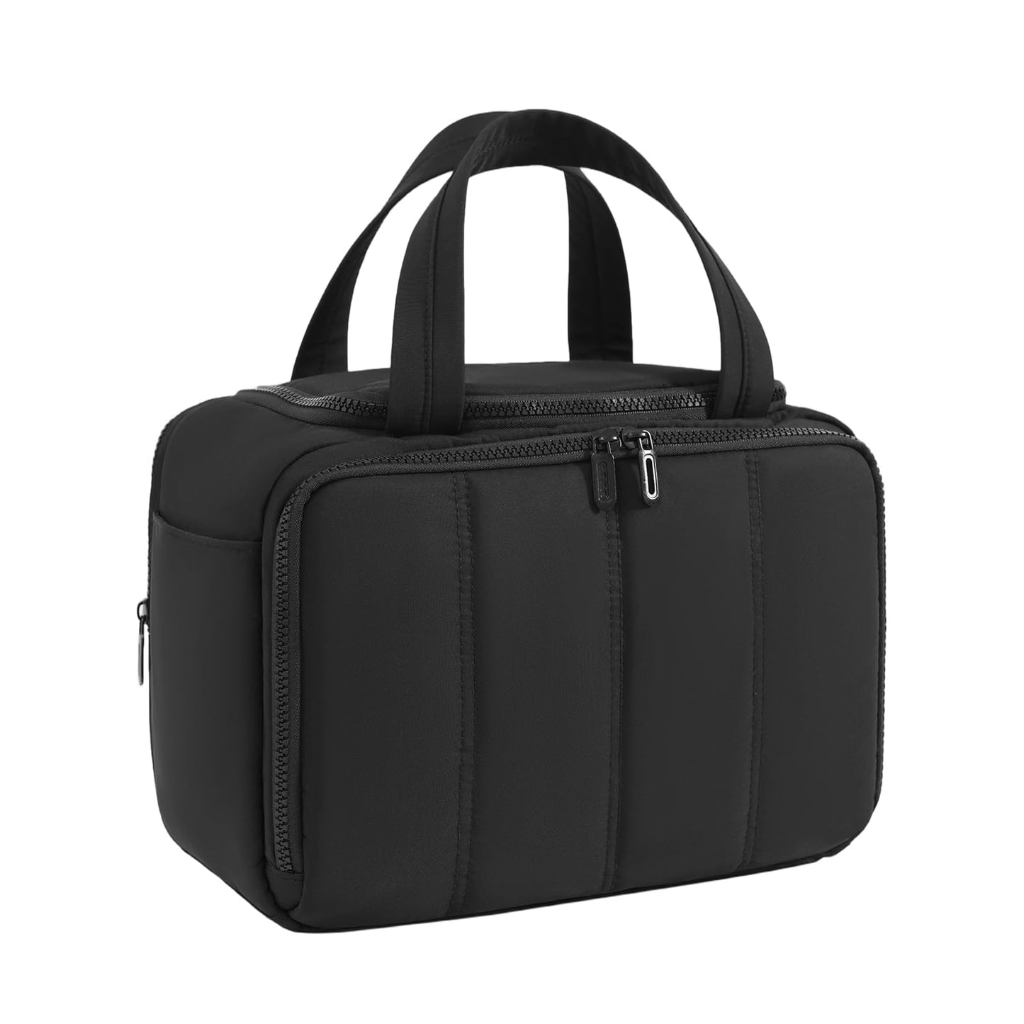 SODEER Toiletry Bag for Women Puffy Large,Travel Makeup Bag,Large Toiletry Bag with Adjustable Dividers,Waterproof Cosmetic Travel Bag with Trolley Sleeve,Toiletries Organizer,Black