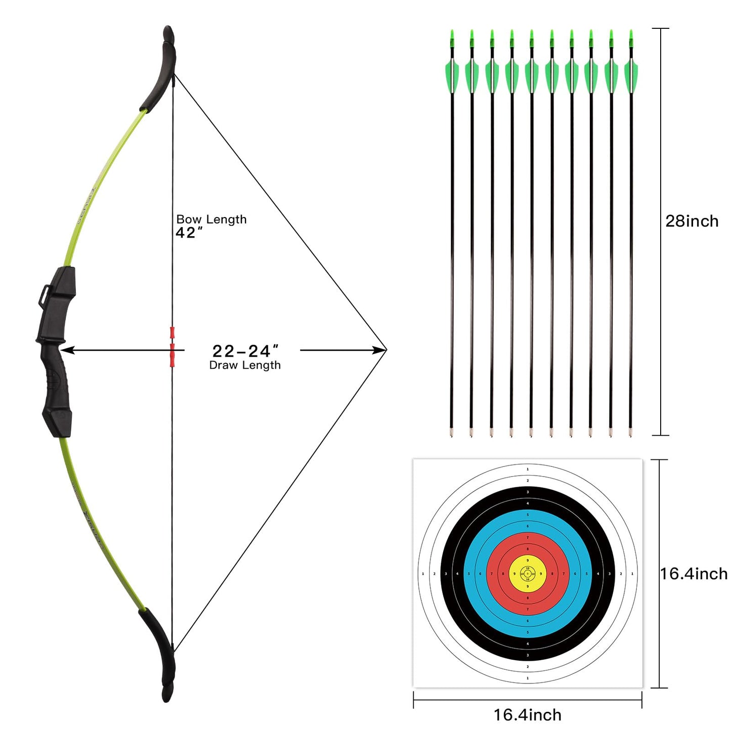 LWANO Bow and Arrow Set for Kids, Archery Beginner Gift with 10 Arrows, 5 Target Face, Ideal for Kids, Youths, Teens, Perfect for Left & Right Handers (Green)