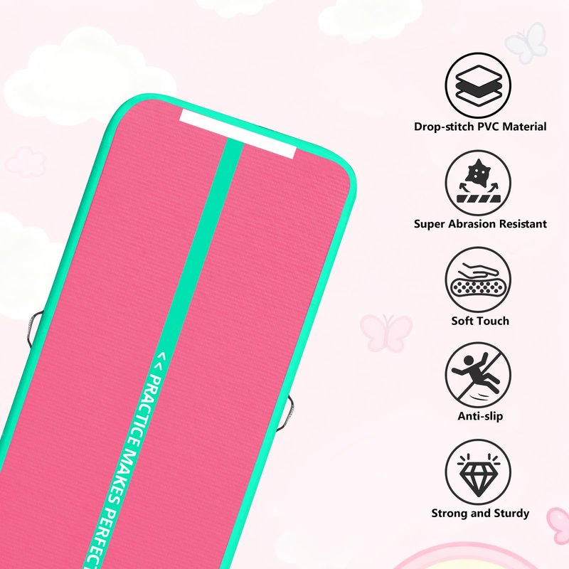 VOFiTNY All Purpose Gymnastics Air Mat 10’x3.3’x4’’ Sturdy Tumble Track for Home/Gym Pink/Green