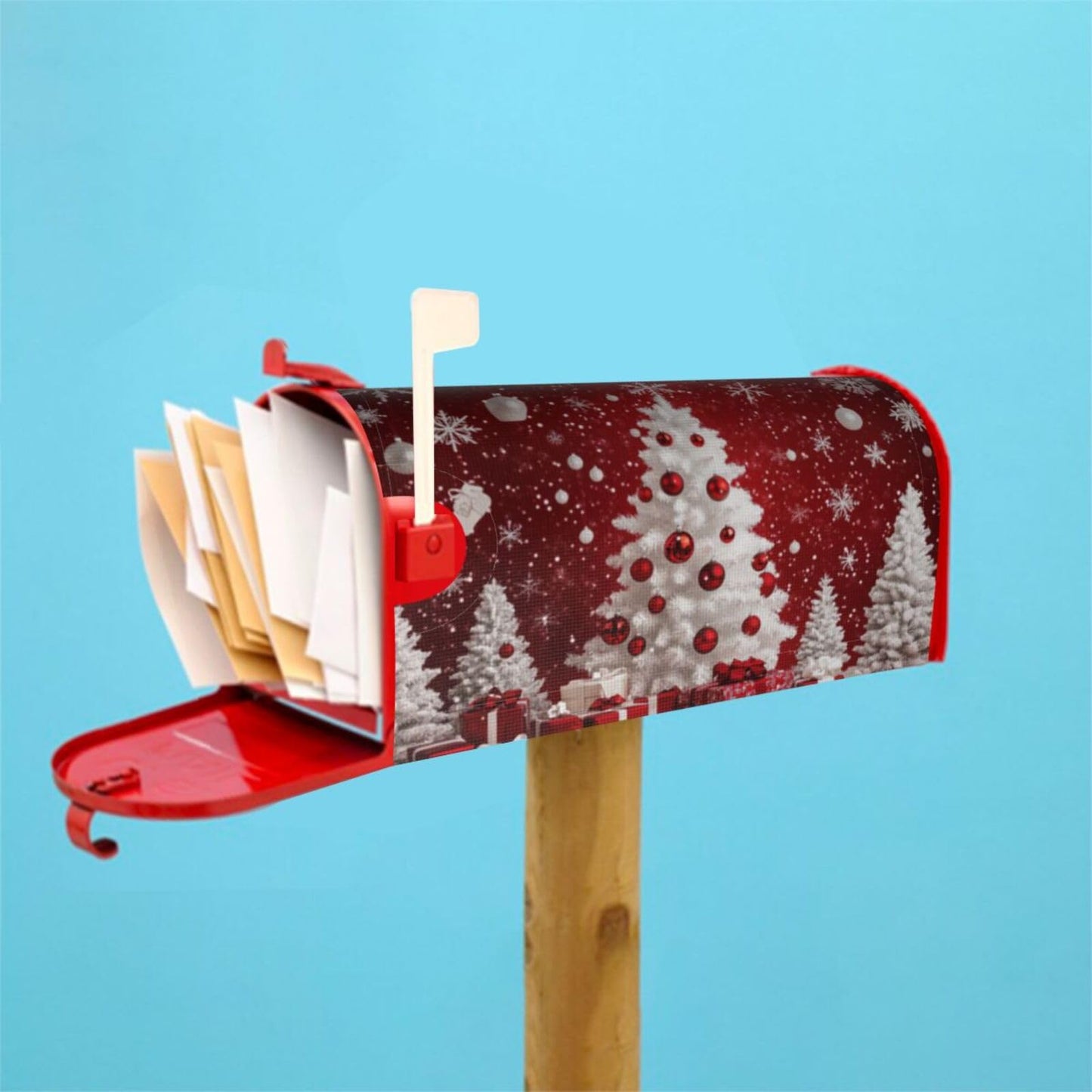 Festive Magnetic Mailbox Cover Red Christmas Tree Pattern Outdoor Mailbox Protector Holiday Seasonal Decorative Garden Yard Home Large Size 25.5 x 21 Inch