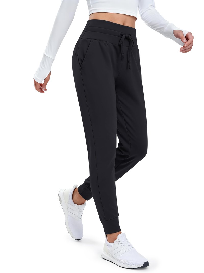 MAGCOMSEN Womens Fleece Lined Hiking Joggers Water Resistant High Waisted Insulated Cold Weather Pants Pockets Black M