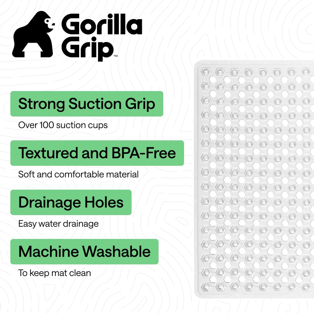 GORILLA GRIP Patented Square Shower Stall Mat, Small Bathtub Floor Mats for Stand Up Showers with Suction Cups and Drainage Holes, Machine Wash, Soft on Feet, Bathroom Accessories 21x21 Inch, Clear