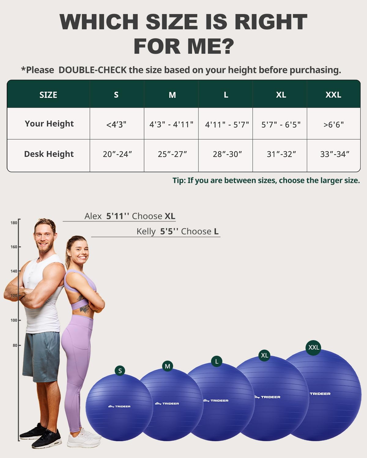 Trideer Exercise Ball for Yoga, Pilates & Fitness – Stability Ball Equipment for Home Gym & Office Chair, Core & Balance Training Accessories, Physical Therapy Equipment, Quick Pump Included, 5 Sizes