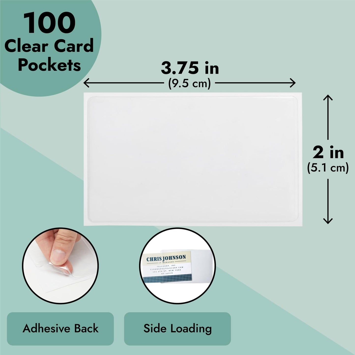 Juvale Business Card Holder Sleeves - Secure Adhesive Pockets - Index Card Holder for Notes - Storage Bin Labels & Clear Pocket Sleeves - Clear Plastic, 3.75 x 2 in, Pack of 100