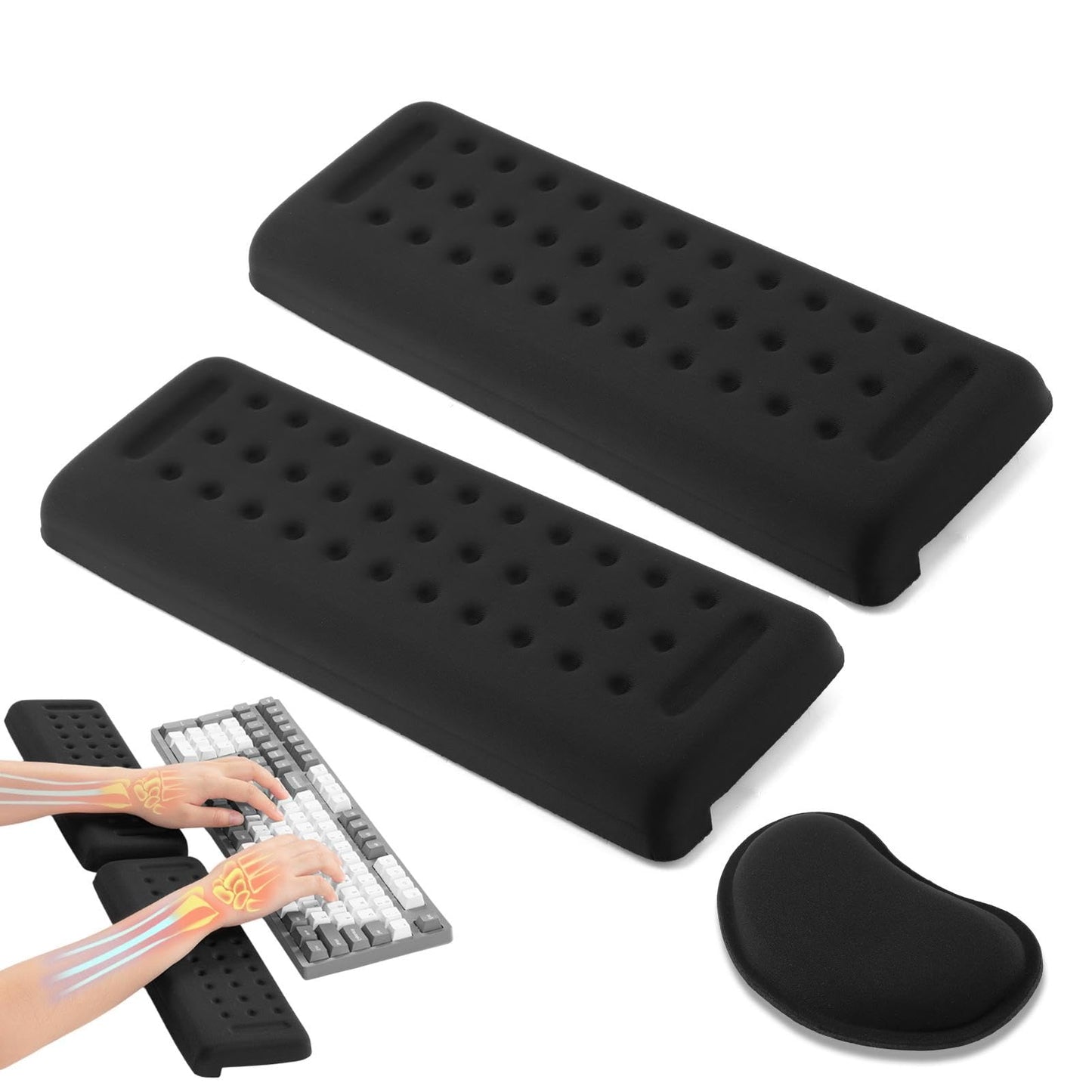 3PCS/Set L-Shaped Desk Elbow Pad for Desk, Memory Foam Elbow Support Padding with Non-Slip, Wrist Comfort Support for Office Home (Black)