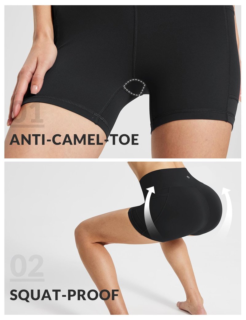 baleaf Womens Spandex Shorts 5" High Waisted Biker Workout Lycra Compression Shorts with Pockets Black S