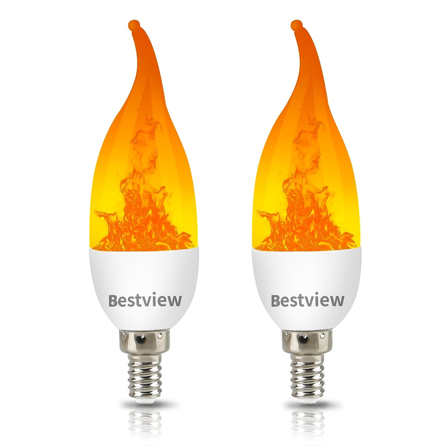 Bestview LED Flame Effect Light Bulbs,3 Modes Flickering Light Bulbs, Smart E12 Chandelier Base Candle Fire Light Bulb for Halloween, Christmas,Party, Porch, Indoor&Outdoor Home Decoration -2 Pack