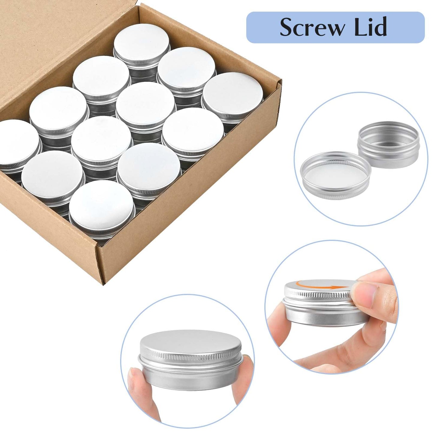 TUZAZO 24Pack 1 Oz Aluminum Tin Cans with Screw Lid and Labels, Refillable Travel Sized Cosmetic Containers Small Tins for Salves, Lotion Bars, Beard Balms, Candles