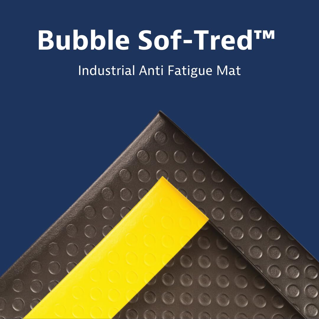 Notrax 417 Bubble Sof-Tred™ with Dyna-Shield® 3' x 4' x 1/2" Anti Fatigue Mat, Slip Resistant Bubble Textured Surface, Ideal for Industrial and Commercial Workplaces, Black/Yellow, 417S0034BY