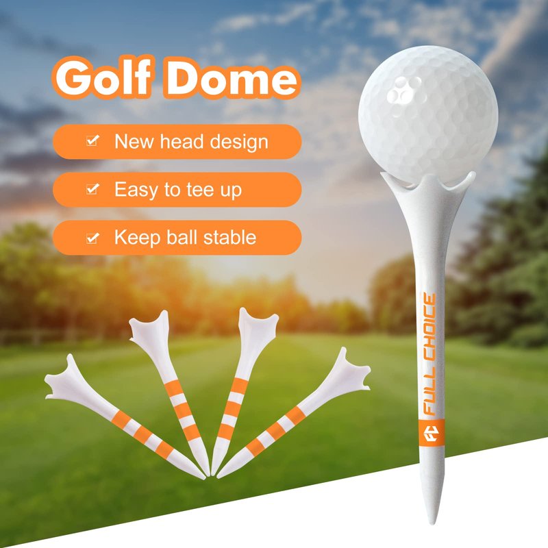 Full Choice 100 Pack Plastic Golf Tees 2-3/4" - Low Resistance Design to Reduce Friction & Boost Distance, White with Orange Stripes