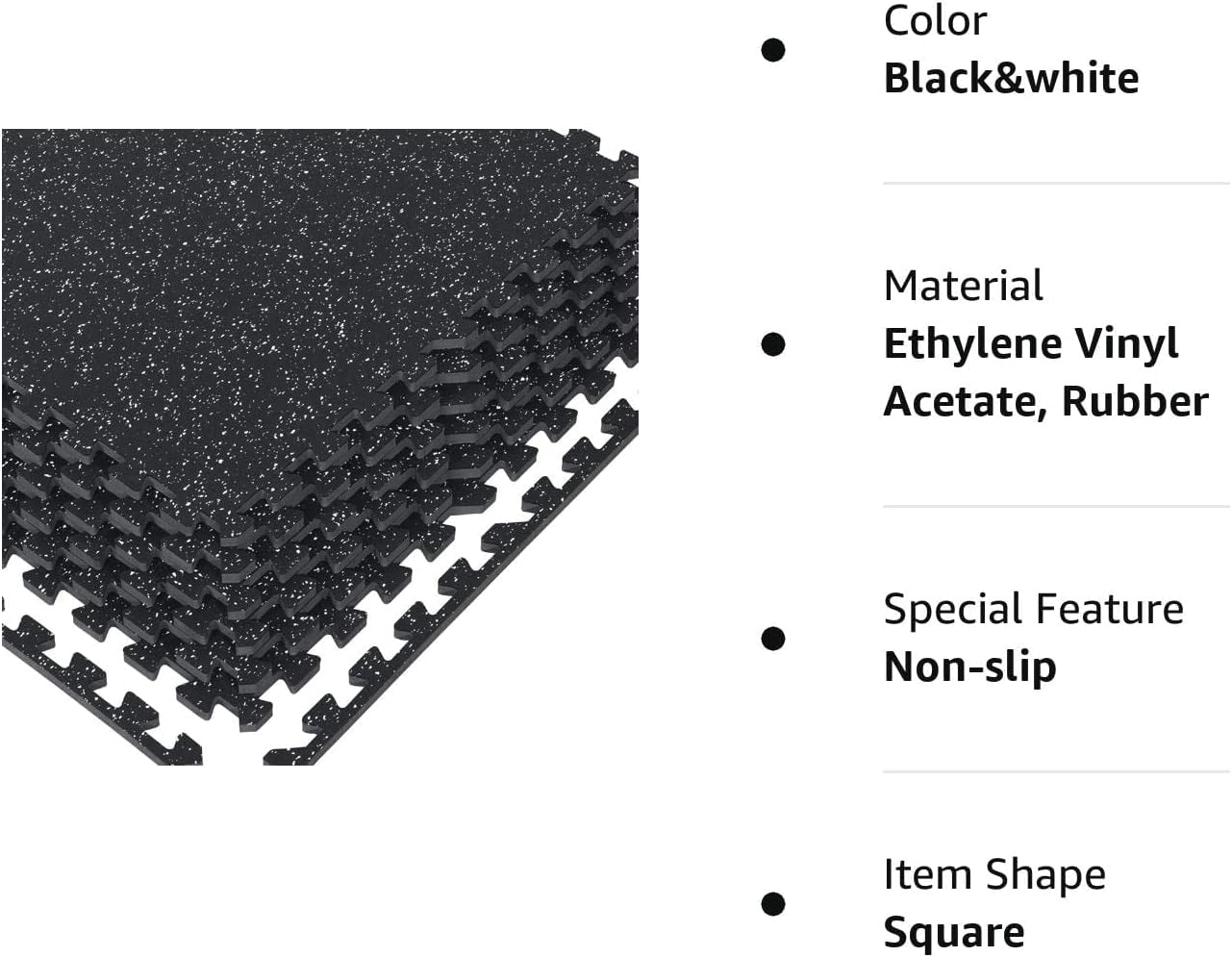 0.46" Thick 48 Sq Ft Rubber Top High Density EVA Foam Exercise Gym Mats 12 Pcs - Interlocking Puzzle Floor Tiles for Home Gym Heavy Workout Equipment Flooring - 24 x 24in Tile, Black & White