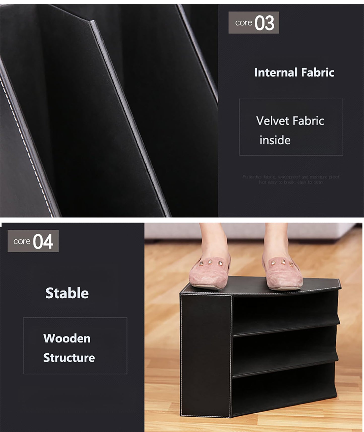 3 Tier Leather Magazine Holder - Vertical File Organizer with PU Leather Cover, Handmade Office Desk Organizer for A4/A3 Documents, Magazines, Books - Black (3 slot)