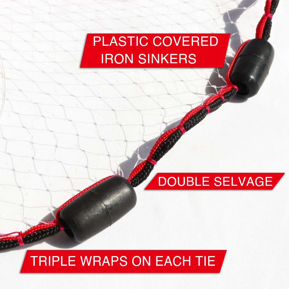 BasicGear Cast Net | Zinc Iron, 8ft Radius, 1/4 inch Mesh for Freshwater and Saltwater Bait Fish | Professional Grade and Upgraded Material | Throw Style