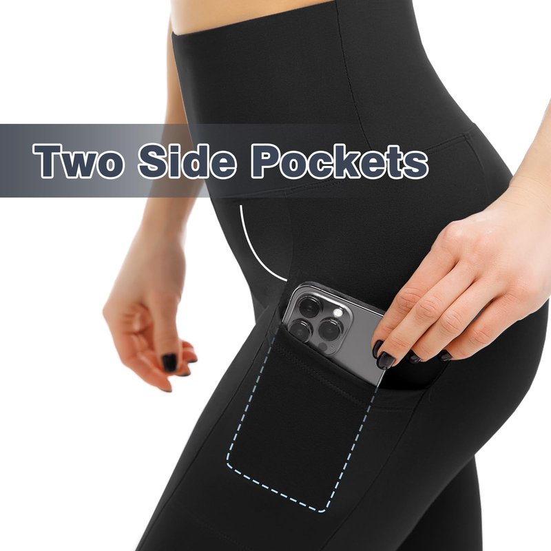 Leafigure 2 Packs Leggings with Pockets for Women, High Waisted Tummy Control Workout Leggings for Gym Black/Teal XXL