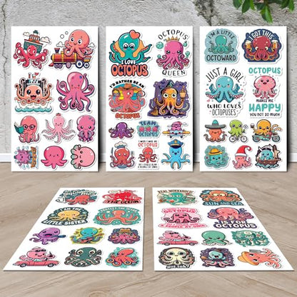 Octopus Stickers 50 Pieces Vinyl Waterproof Decal for Laptop Water Bottle Phone Car Window Bike Motorcycle Stakeboard Scrapbook Octopuses Sticker Gifts for Kid Teen Adult