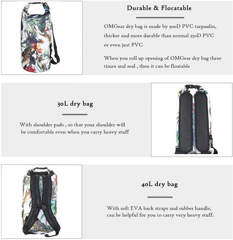 OMGear Waterproof Dry Bag Camping Gear Must Haves Dry Sack With Phone Pouch 40L/30L/20L/10L/5L Essentials for Kayaking Beach Boating River Paddling (Camouflage1,2L)