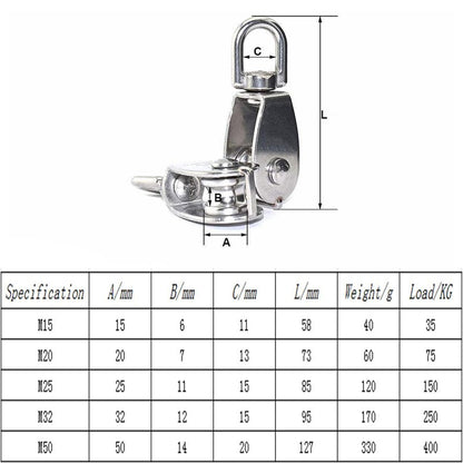 YAMASO,2Pcs 304 Stainless Steel M15 Silver Single Pulley Block Wire Rope Hanging Wire Towing Wheel
