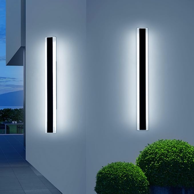 2 Pack 31.4inch Modern Outdoor LED Wall Sconce, Dimmable 3000K-6000K with Remote Control, IP65 Waterproof Black Aluminium Long Exterior Wall Light Fixture for Porch, Patio, Garage, Yard