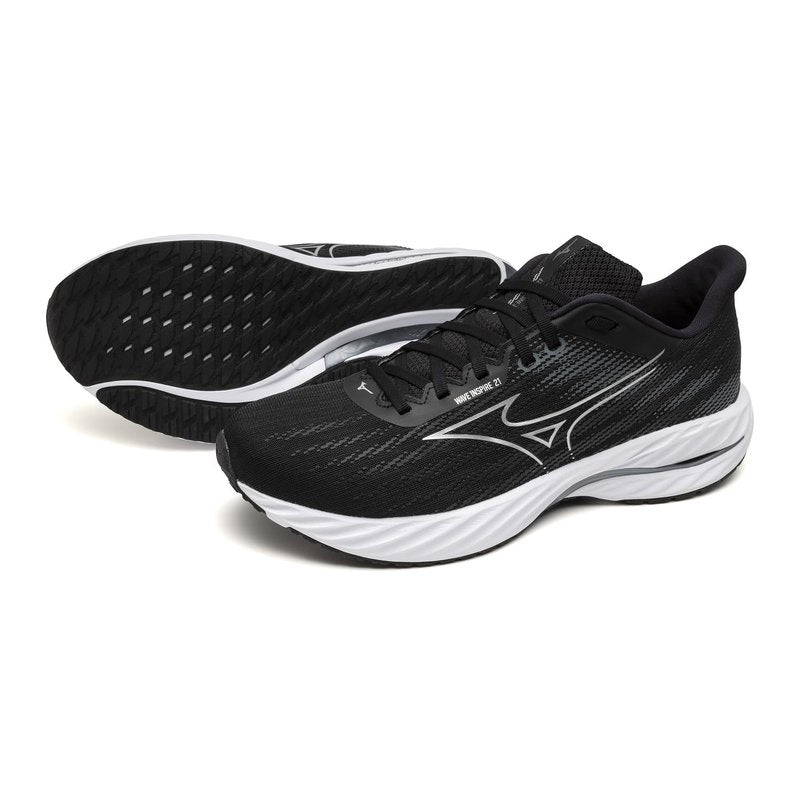 Mizuno Men's Wave Inspire 21 2E Running Shoe | Support Road-Trail Runner | Black-Silver | US Mens 11.5