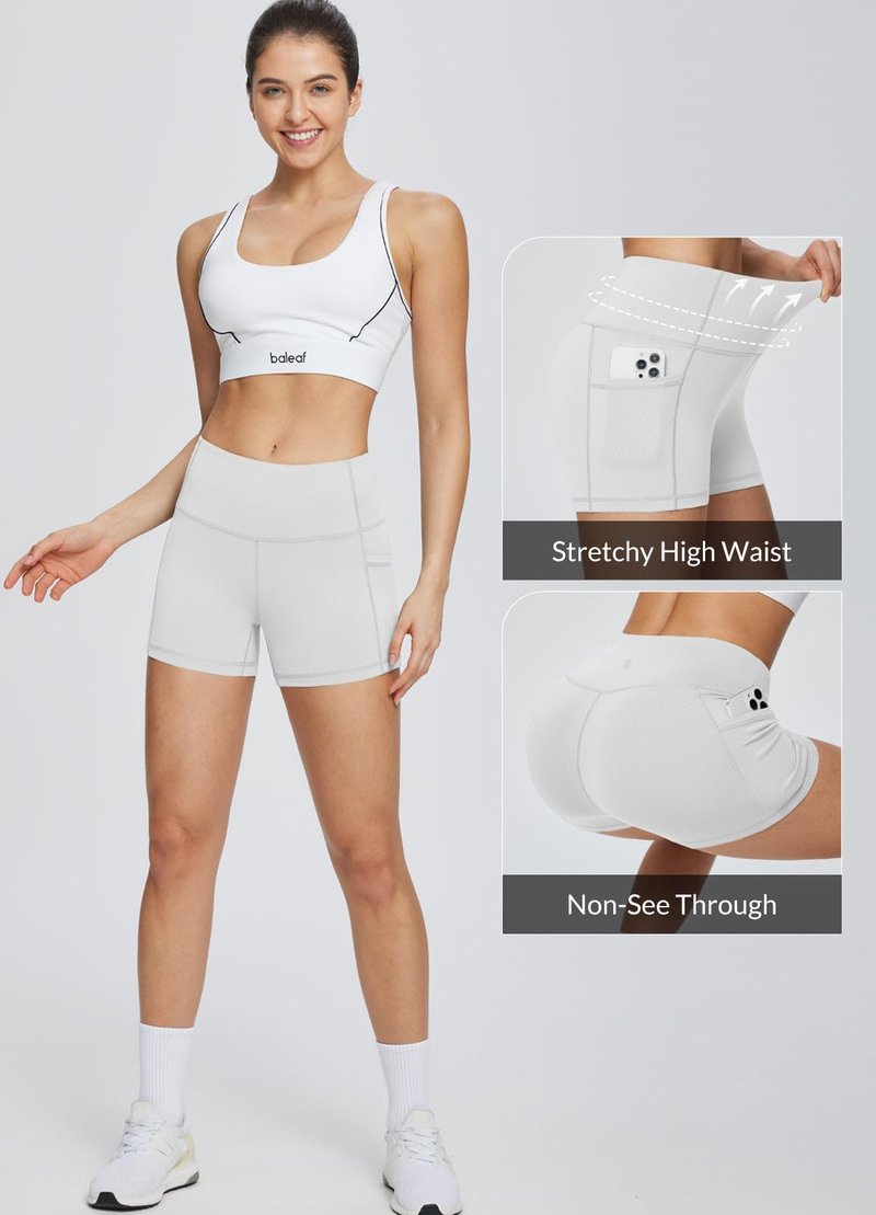 baleaf Gym Shorts Women 3" Biker Workout Yoga Spandex Running Volleyball Tummy Control Compression with Pockets White XXL